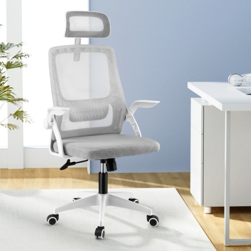 Artiss Ergonomic Office Chair Computer Desk Chairs Headrest Adjustable Grey OCHAIR-K-MESH-GY-WH
