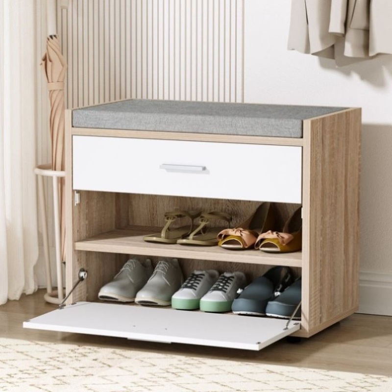 Artiss Shoe Rack Cabinet Bench 8 Pairs White Niva LC-FURNI-BEN01-WDWH