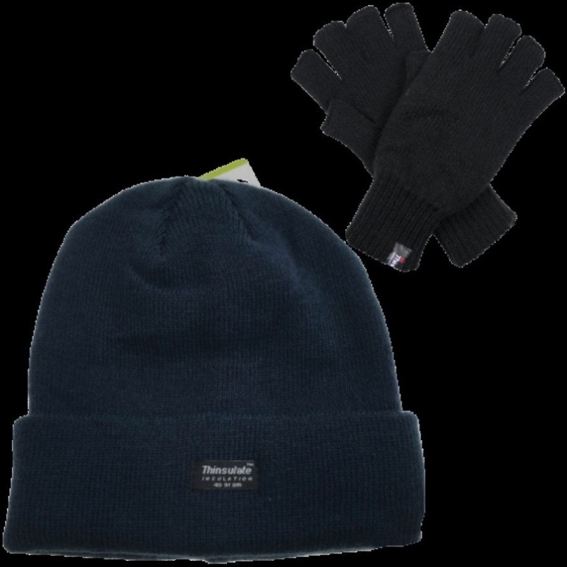 Dents 2pcs Set Mens 3M Thinsulate Pull-On Beanie + Knitted Fingerless Gloves V563-BEANIEGLOVES_SET4