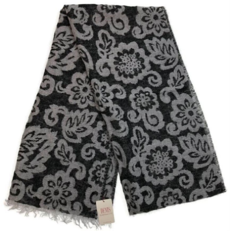 DENTS Large Pashmina Style Scarf w Floral Design Wool Blend Warm Winter – Black V563-DNTS4-4035-BLK