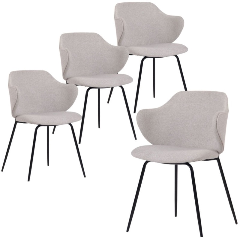 Set of 4 Dining Chairs Fabric with Metal Legs in Ivory Beige V563-68409_2X