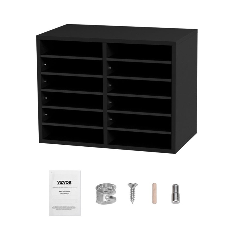 VEVOR Wood Literature Organizer Adjustable File Sorter 12 Compartments Black V952-MZWJZLFPJBH12855MV0