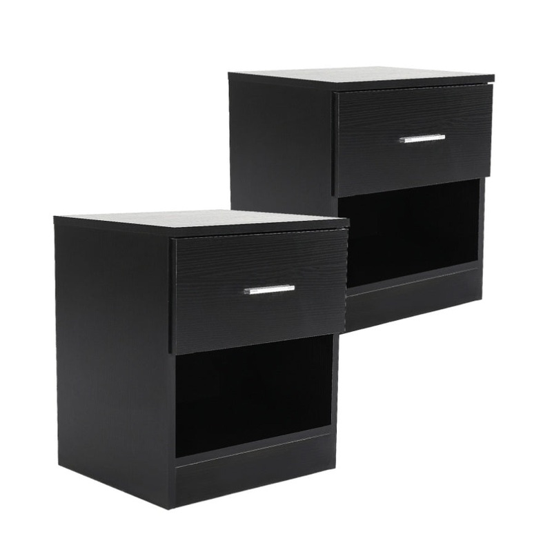 2X Bedside Table Side Storage Cabinet Nightstand Bedroom 1 Drawer 1 Shelf ELLA – BLACK V274-FT-BEDT-2DC05-BK2
