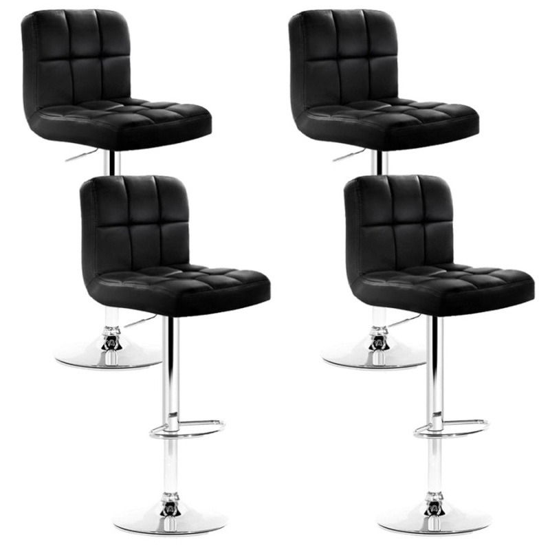 Artiss 4x Bar Stools Leather Gas Lift Black BA-K-1055-BKX4