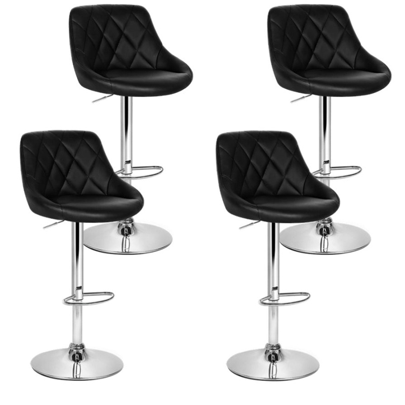 Artiss 4x Bar Stools Leather Padded Gas Lift Black BA-K-704-BKX4