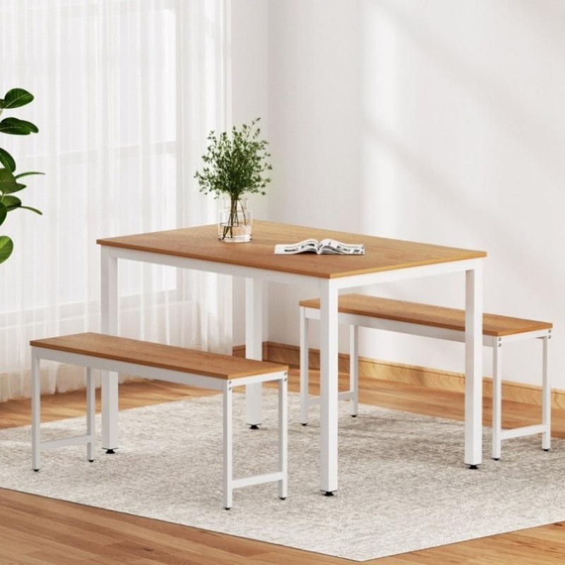 Artiss Dining Table and Chairs Set 3PCS Metal Desk Bench Sets Kitchen Furniture MO-DIN-SET-01-WHWD-AB