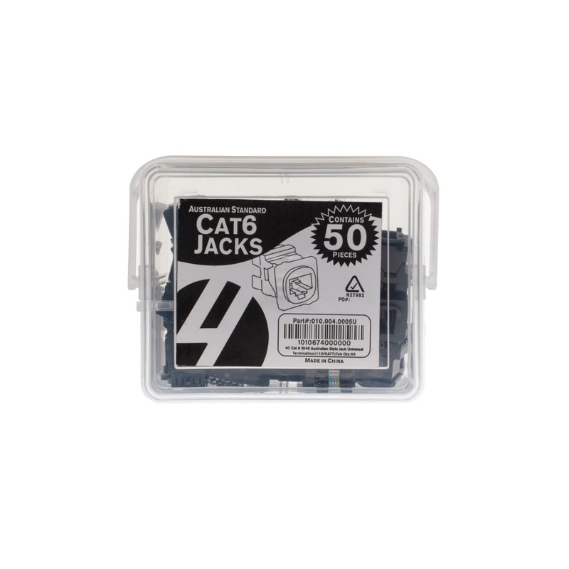 Australian Style CAT6 RJ45 Jack Universal Termination | 50 Pack Black 010.004.0005U