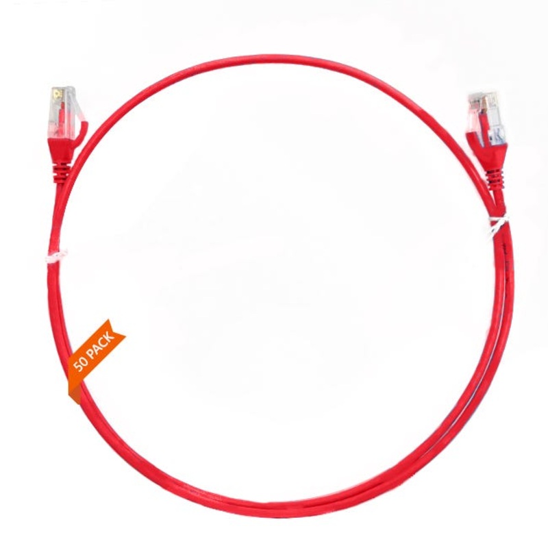 1mCAT6 Ultra Thin LSZH Ethernet Network Cable |50 Pack Red 004.004.1003.50PACK
