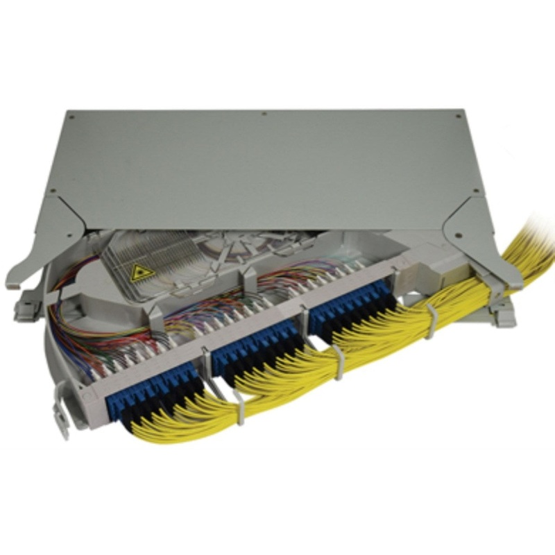 1RU | 19 rack mount pivot FOBOT splice / patch shelf | Capacity 96 – single mode LC/UPC pigtails & 015.004.0057
