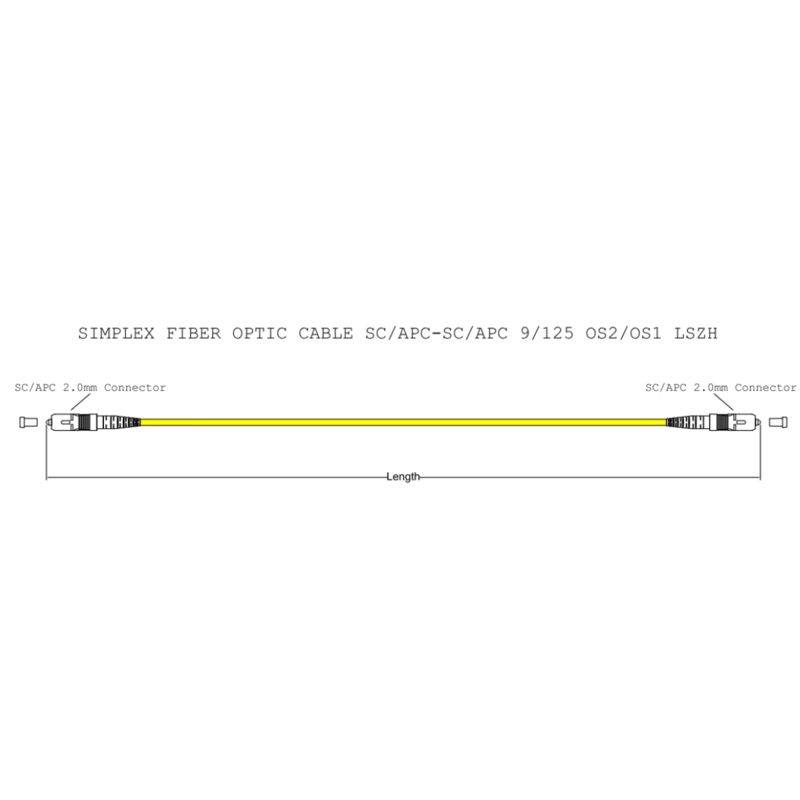 30m SC/A – SC/A OS2 / OS1 Singlemode Fibre Optic Simplex LSZH Patch Lead : 2mm Oversleeving | Yellow FL.OS2SCAPCSCAPC30MS
