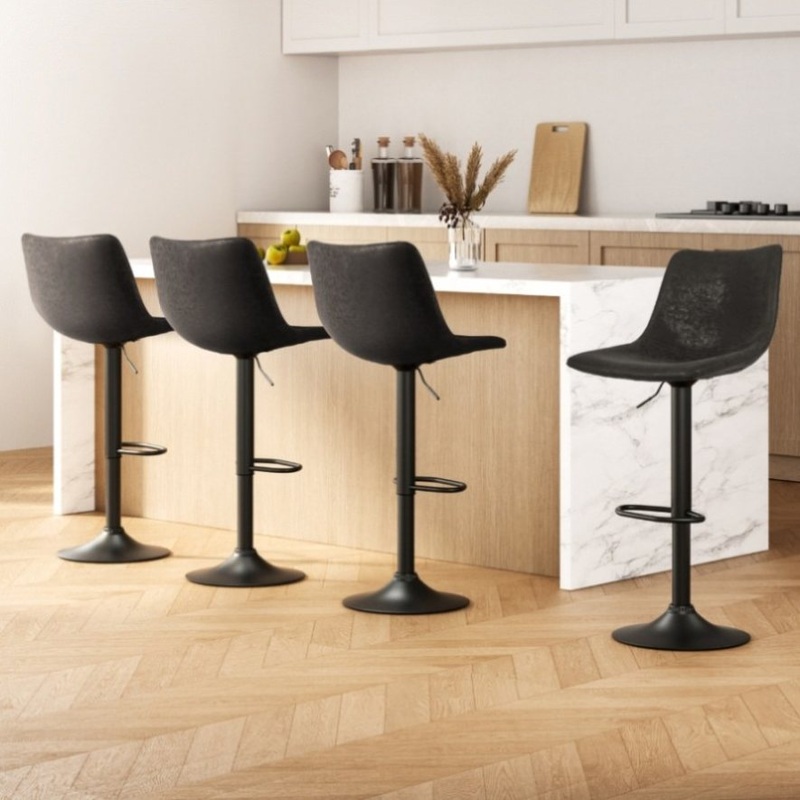 Artiss 4x Bar Stools Vintage Leather Swivel Gas Lift Black BA-K-0224-BKX4