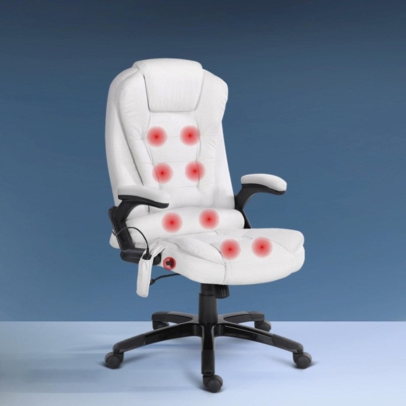 Artiss 8 Point Massage Office Chair Heated Seat Recliner PU White MOC-09M-WH