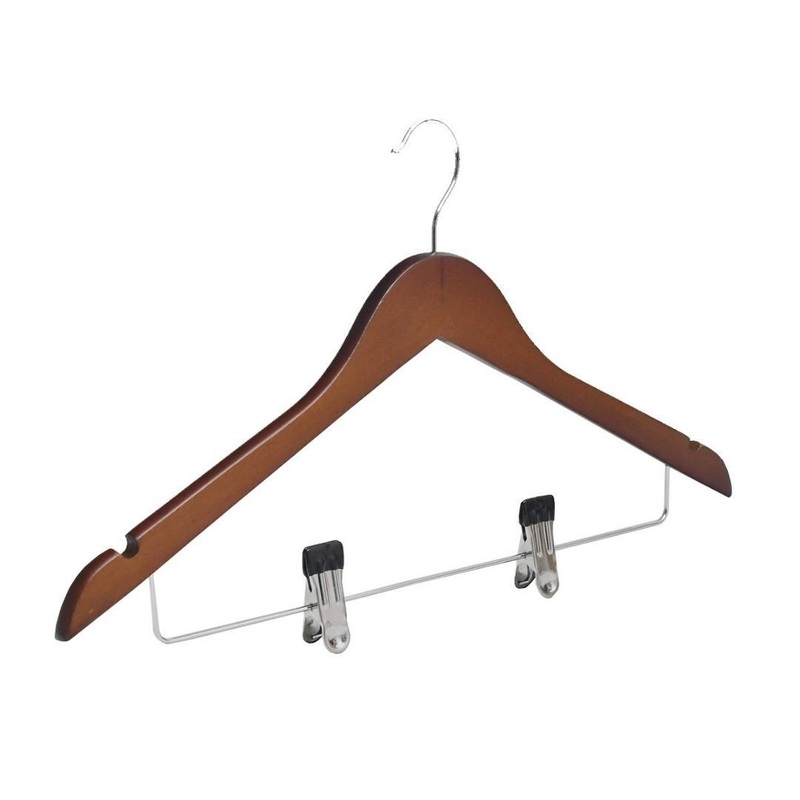 Cherry Wood Normal Cloth Hanger With 2 Clips V959-DHGR0008-BR