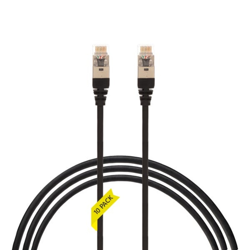 0.5m CAT6A RJ45 S/FTP THIN LSZH 30 AWG Network Cable | 10 Pack Black 004.300.2001.10PACK