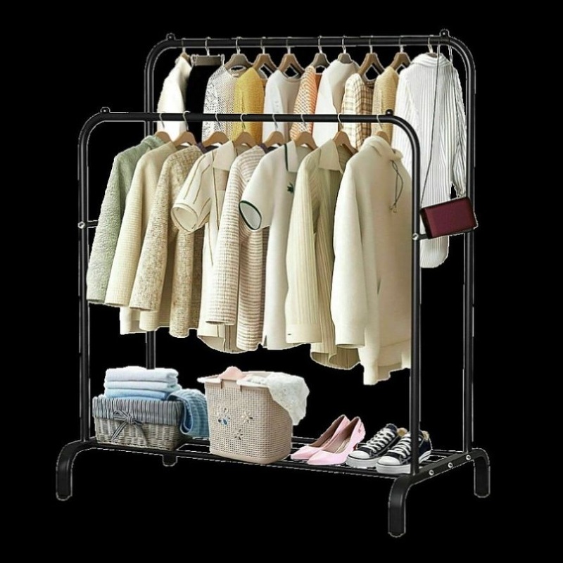 Heavy Metal Double Clothes Rail Hanging Rack Garment Display Stand Storage Shelf V63-836211
