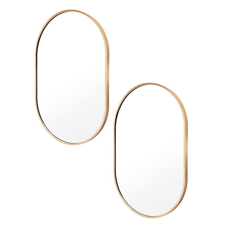 2 Set Wall Mirror Oval Aluminum Frame Bathroom 50x75cm GOLD V274-FT-BM-ALUOV-GLD5075-X2