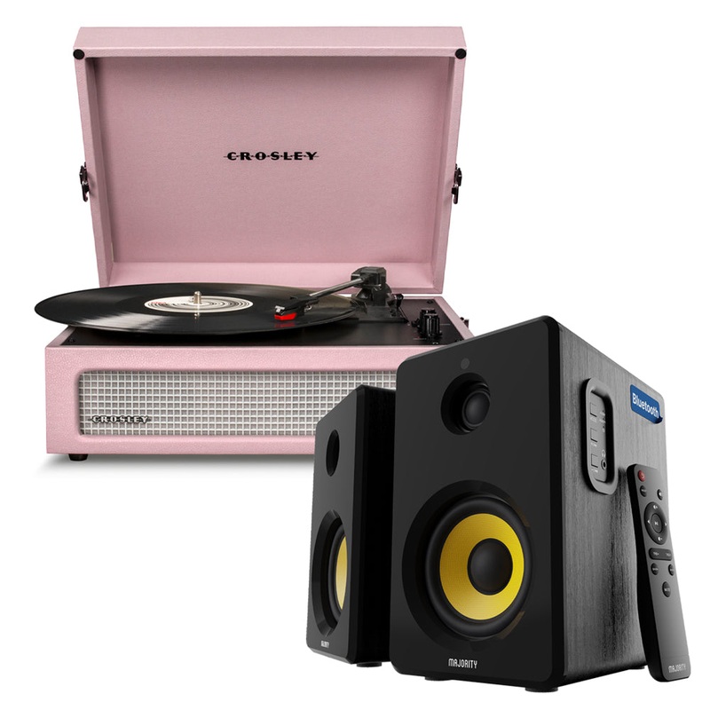 Crosley Voyager Bluetooth Portable Turntable – Amethyst + Bundled Majority D40X Bluetooth Speakers V398-CR8017BMY-AM4