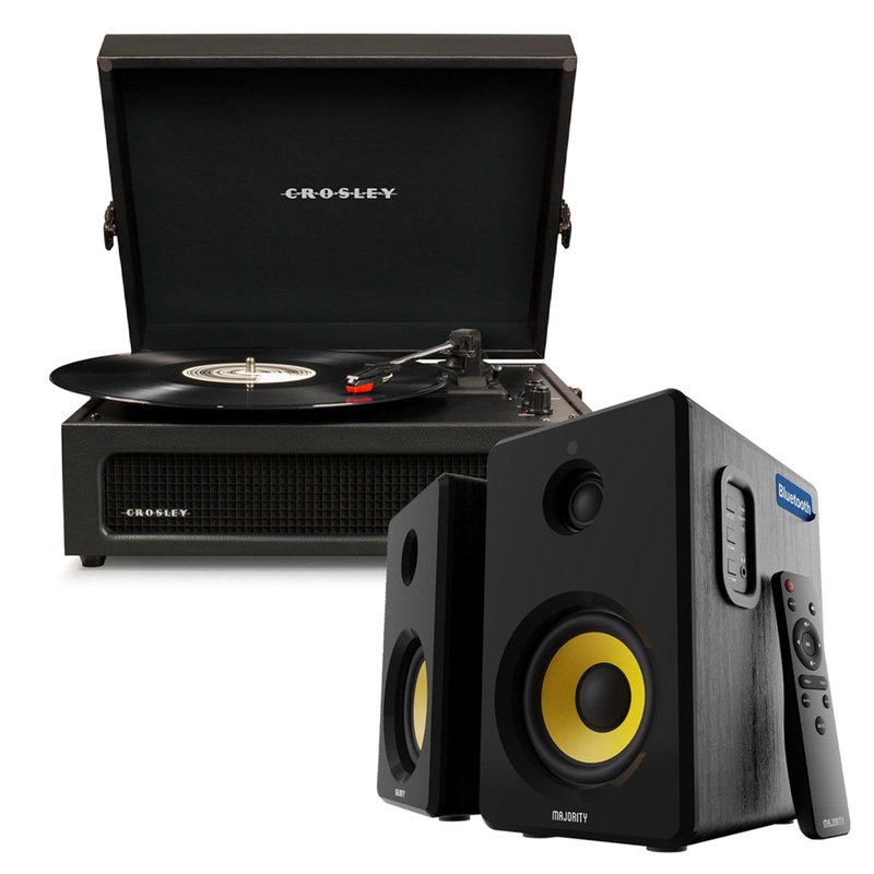 Crosley Voyager Bluetooth Portable Turntable – + Bundled Majority D40X Bluetooth Speakers V398-CR8017BMY-BK4