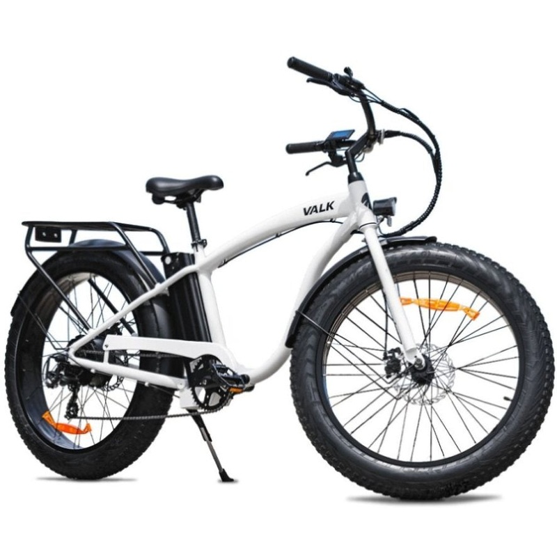 VALK Electric Fat Tyre Cruiser Bike, eBike with Throttle, White V219-BIKEMBVAF5WA