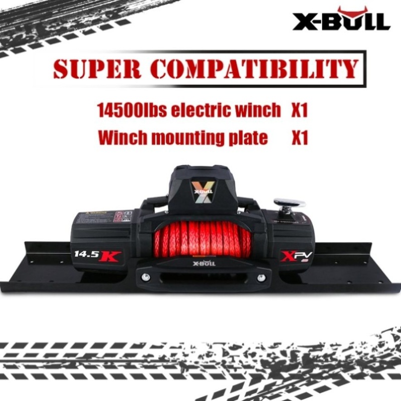 X-BULL 4×4 Electric Winch 12V 14500LBS synthetic rope with winch mounting plate V211-AUEB-AXEW016WP010