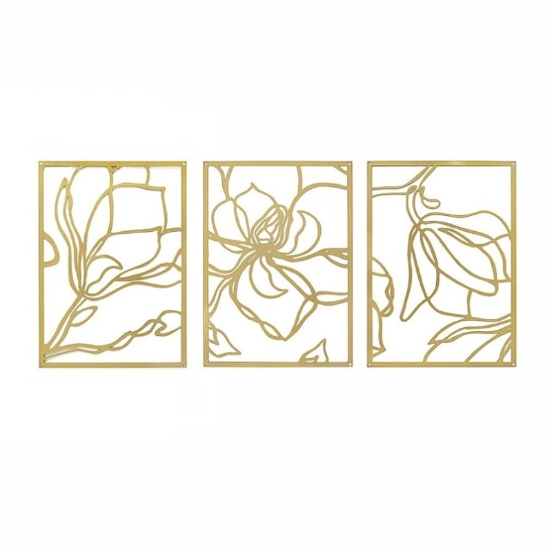 3 Piece Gold Flower Metal Wall Decor Abstract Floral Aesthetic Set of 3 V63-841841