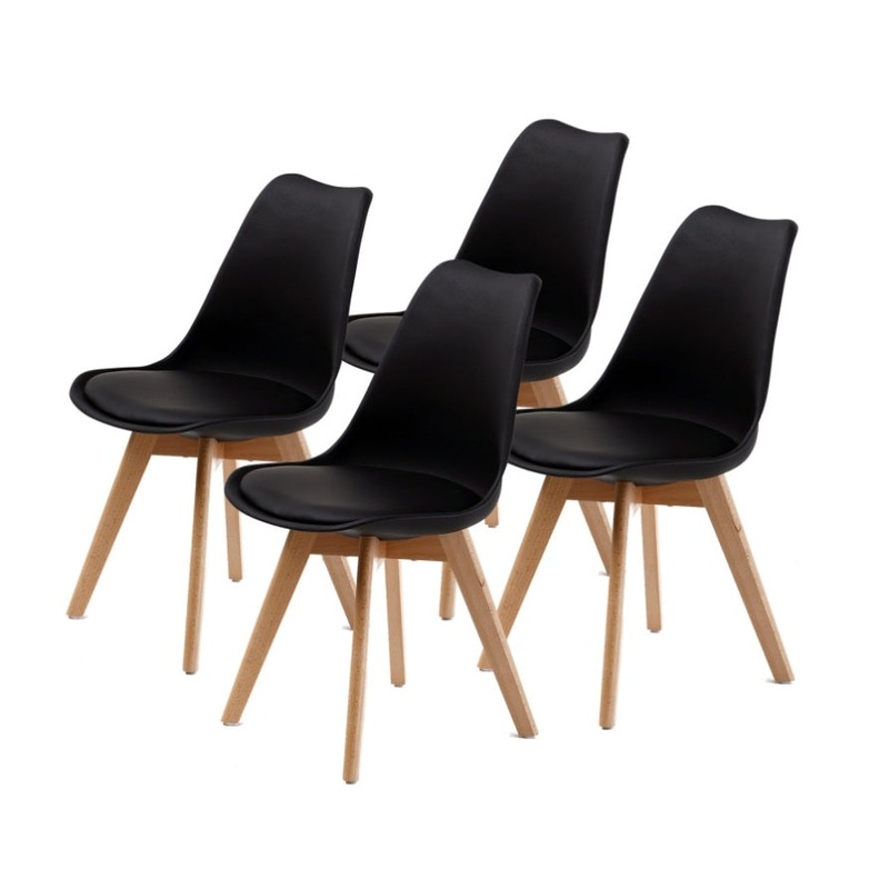 4X Retro Dining Cafe Chair Padded Seat BLACK V274-FT-J900-BK4