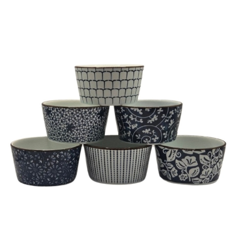 Ceramic Bakeware Set Blue Patterned Ramekins Set of 6 V1026-KLCRAM001