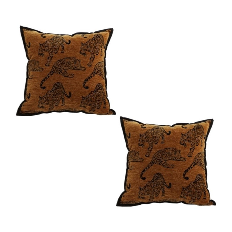 SOGA 2X 45cm Throw Pillow Dark Brown Leopard Square Retro Decorative Cushion for Living Room FRENCHCUSHION299X2