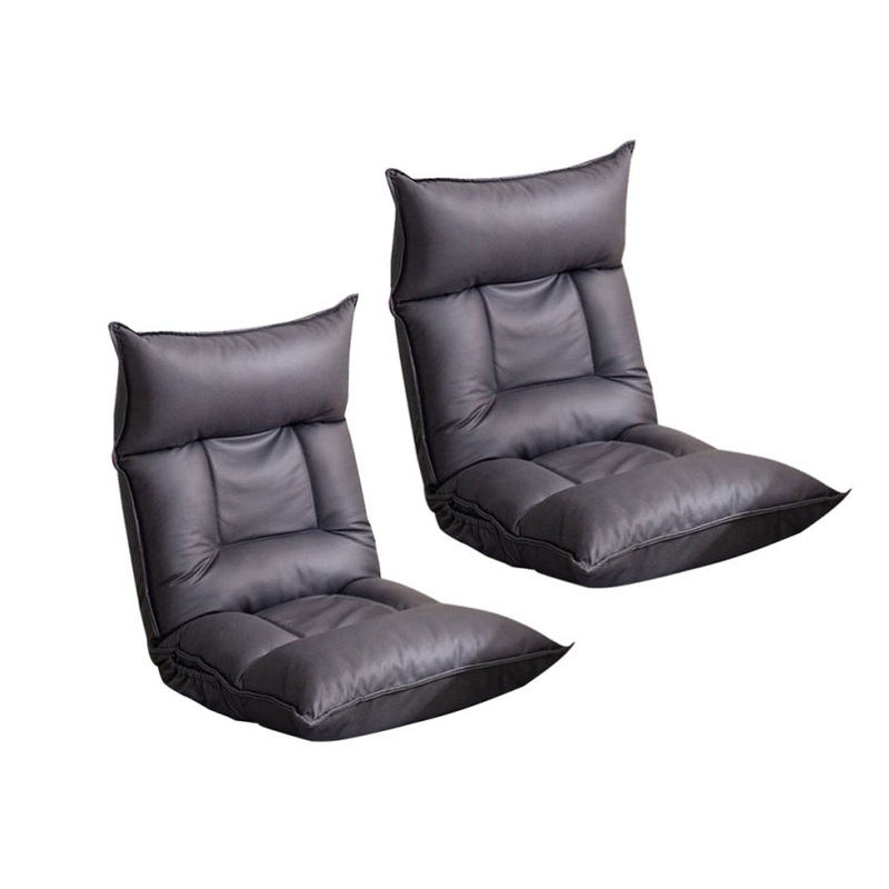 SOGA 2X Grey Lounge Recliner Lazy Sofa Bed Tatami Cushion Collapsible Backrest Seat Home Office LOUNGEC3809X2
