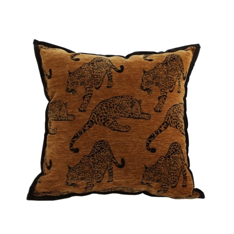 SOGA 45cm Throw Pillow Dark Brown Leopard Square Retro Decorative Cushion for Living Room FRENCHCUSHION299