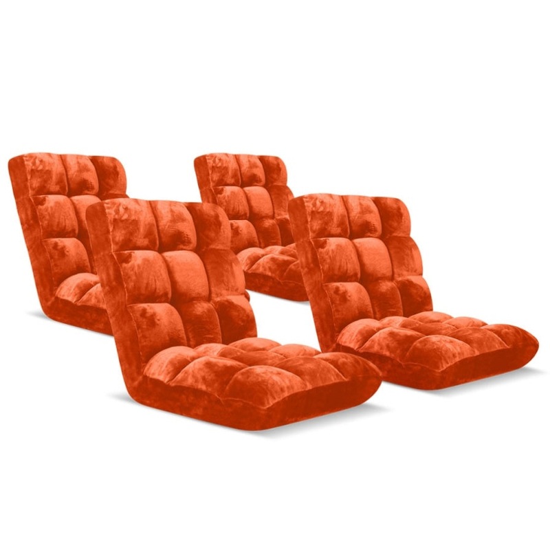SOGA 4X Floor Recliner Folding Lounge Sofa Futon Couch Folding Chair Cushion Orange LOUNGECHAIRORANGEX4