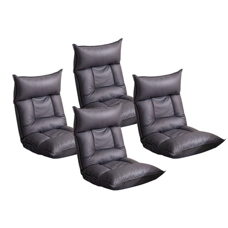 SOGA 4X Grey Lounge Recliner Lazy Sofa Bed Tatami Cushion Collapsible Backrest Seat Home Office LOUNGEC3809X4
