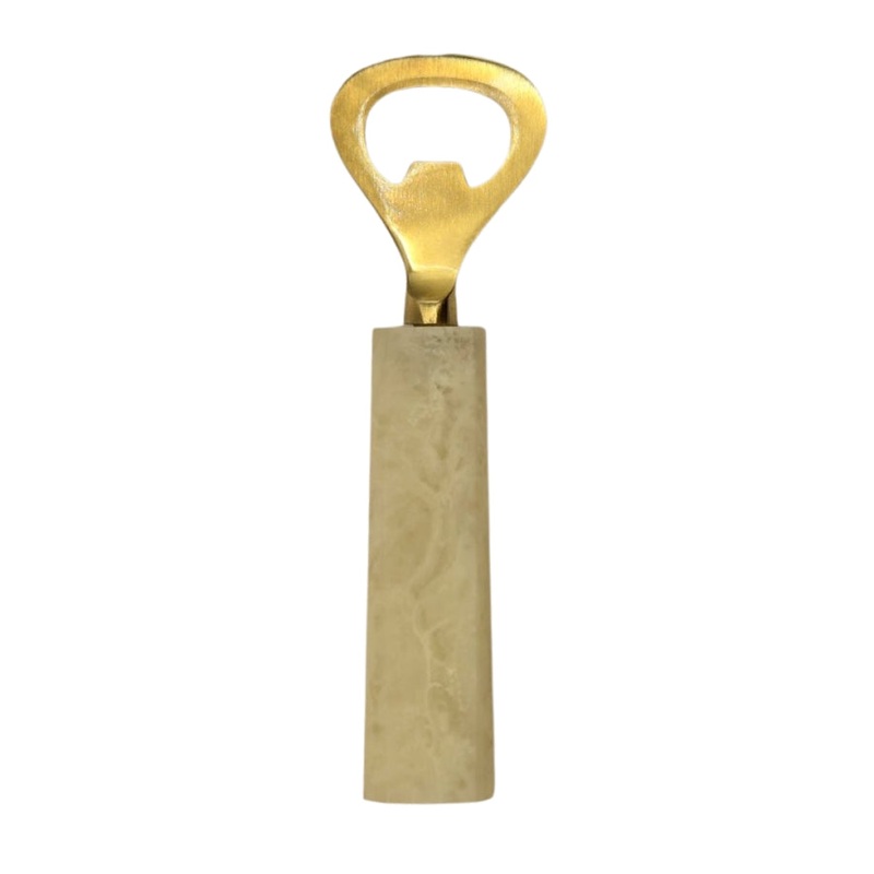 White Resin Bottle Opener – Gold Stainless Steel & Resin Handle | Compact & Stylish Bar Tool V1026-KLCFR2734WH