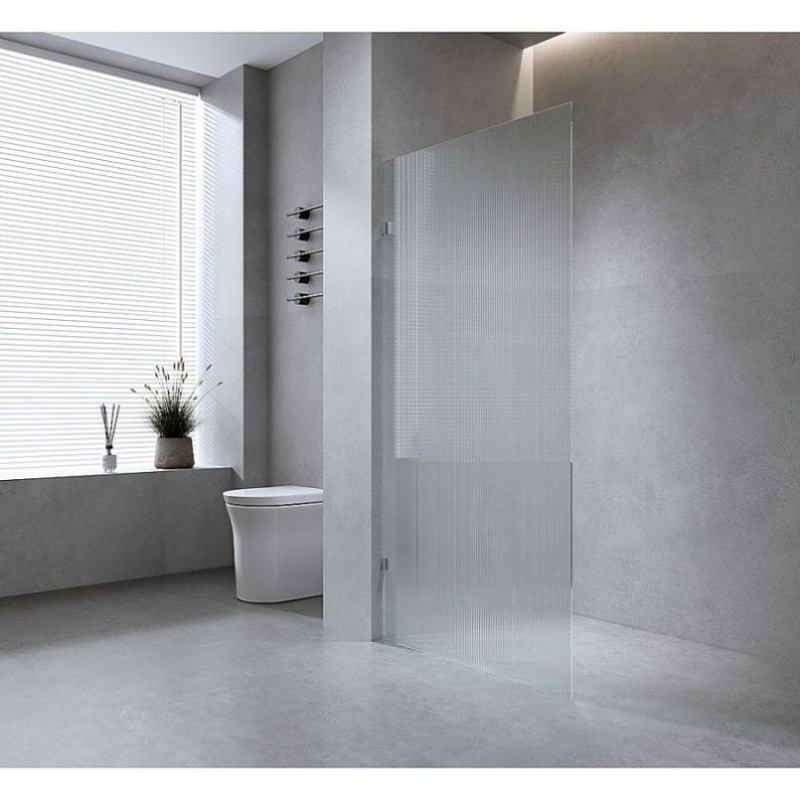 100cm Reeded Single Shower Glass Screen with Black U-brackets & Round Pole V63-917801