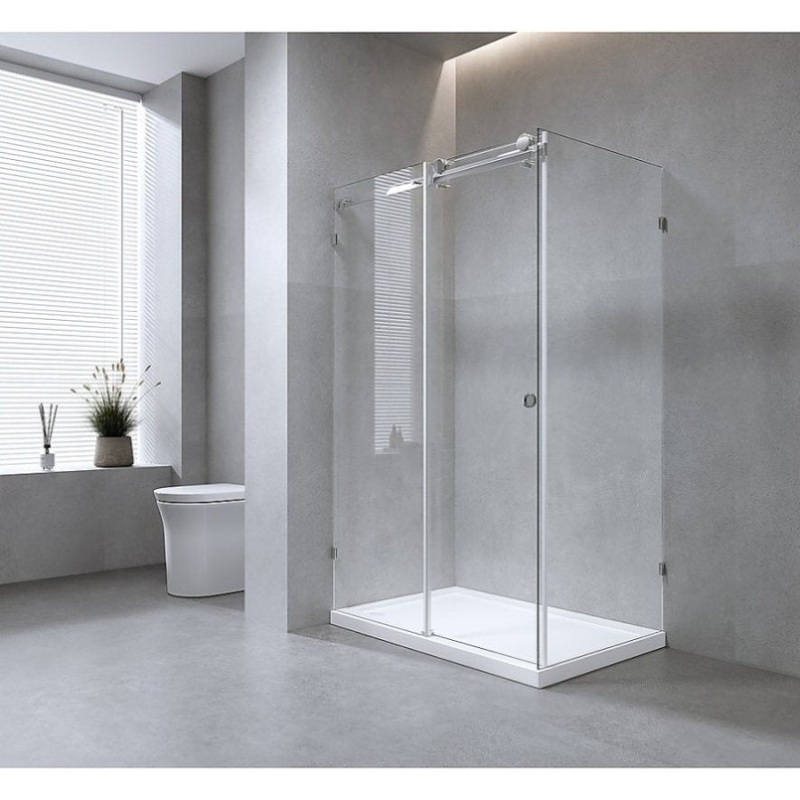 120x100cm Frameless Glass Sliding Corner Shower with Black Rail and Hardware V63-913691
