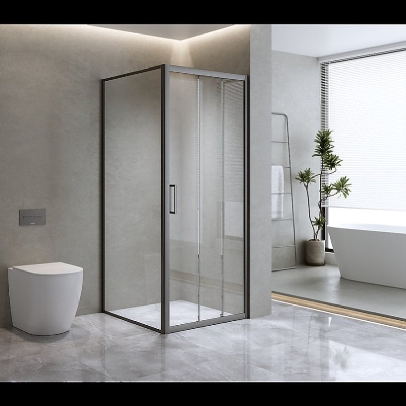 40mm Adjustable Contemporary Corner Sliding Black Shower Screen 90x80cm V63-848991