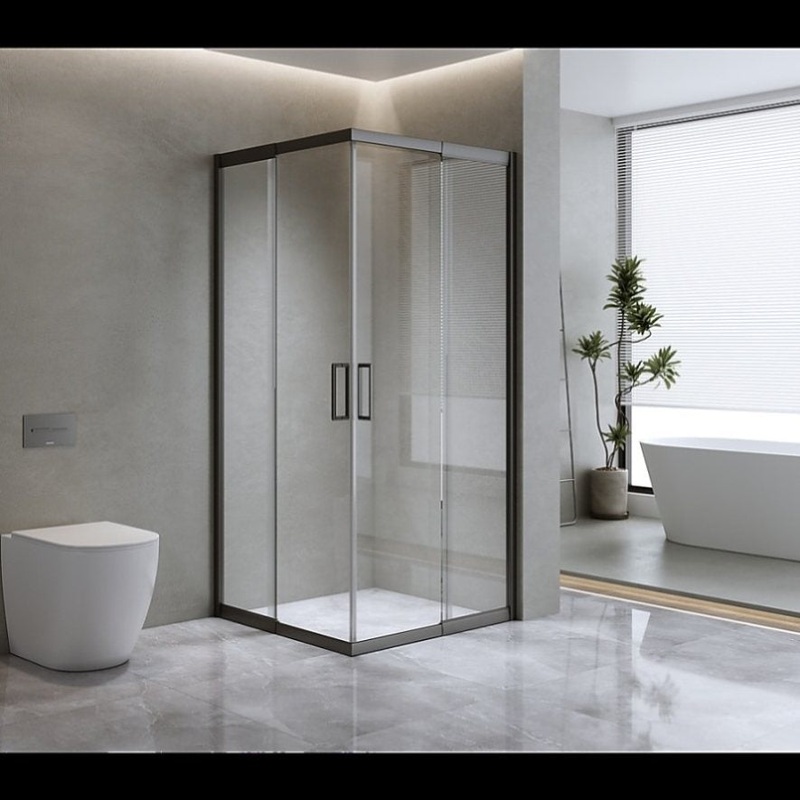 Adjustable 1100x1100mm Double Sliding Door Glass Shower Screen in Black V63-843871