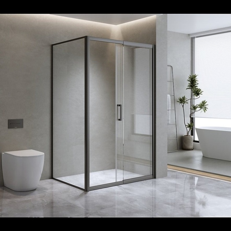 Adjustable 1500x800mm Single Door Corner Sliding Glass Shower Screen in Black V63-846151