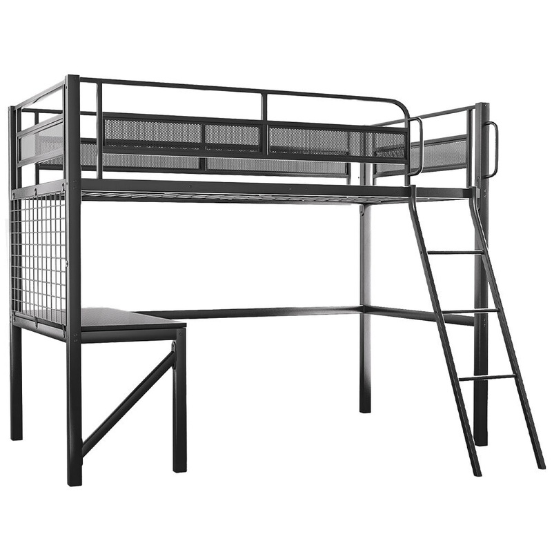Gaming Loft Bed with Desk, Gridwall, Steel Metal Frame, Space Saving Design, for Single Mattress, V219-BEDSBBKSL9GA