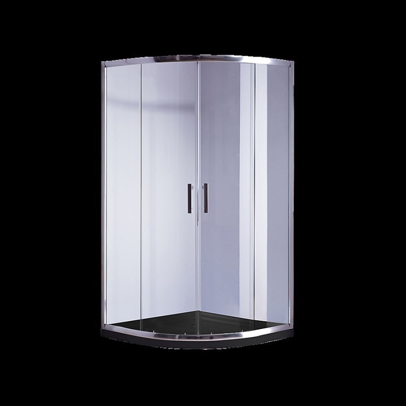 100 x 100cm Chrome Rounded Sliding 6mm Curved Shower Screen with Black Base V63-830211