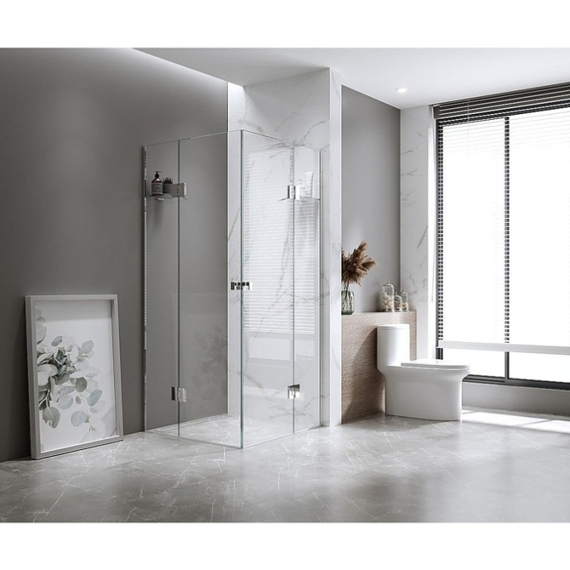 110x120cm Double Door Corner Shower Screen with Channels and SS Hinges – Black V63-905481