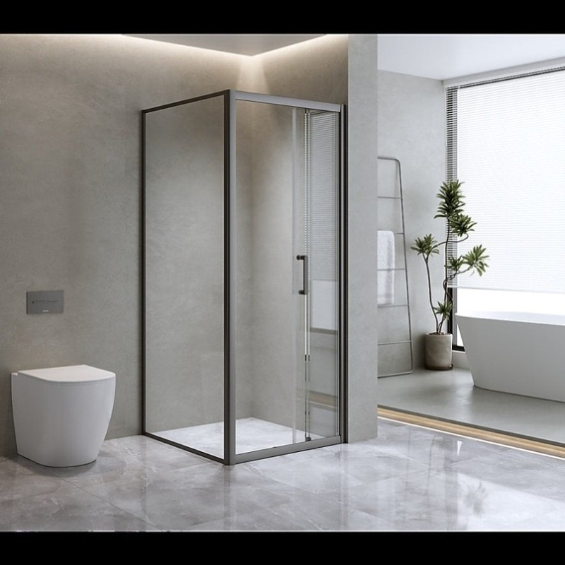 40mm Adjustable Contemporary Corner Sliding Black Shower Screen 90x92cm V63-849101