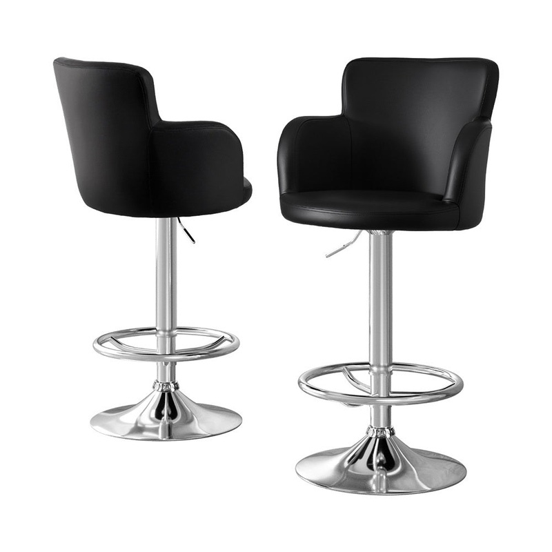Artiss 2x Leather Bar Stools Swivel Adjustable Gas Lift PU Counter Chairs Black BA-K-7200-BKX2