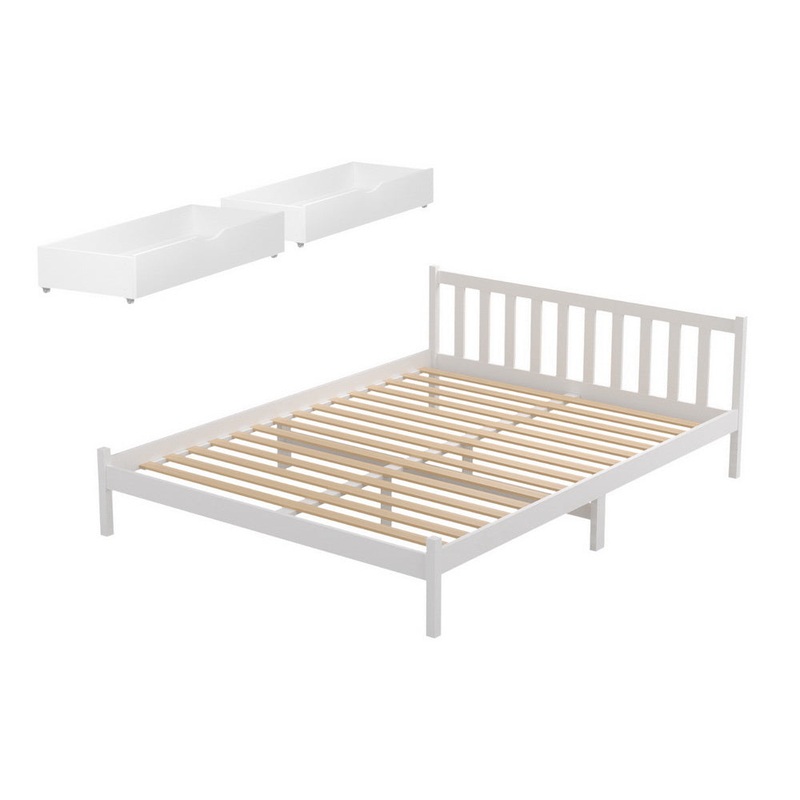 Artiss Bed Frame Double Size Wooden Platform with 2 Storage Drawers White SOFIE WBED-G-001D-WH-DRAW