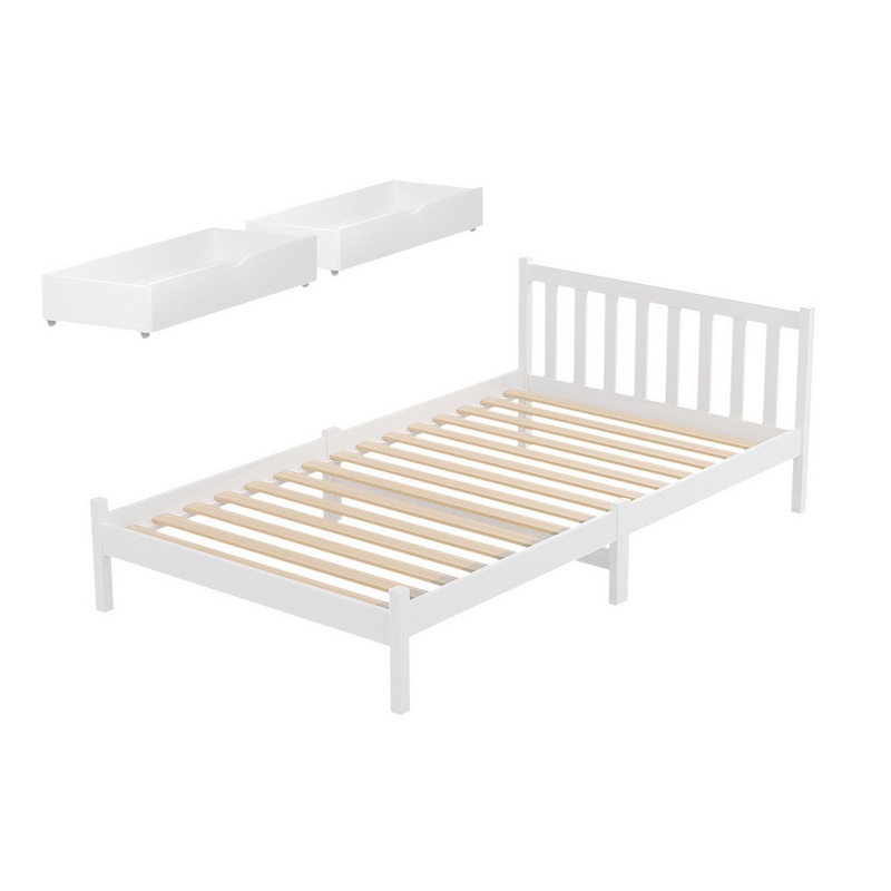 Artiss Bed Frame King Single Size Wooden Platform with 2 Storage Drawers White WBED-G-001KS-WH-DRAW