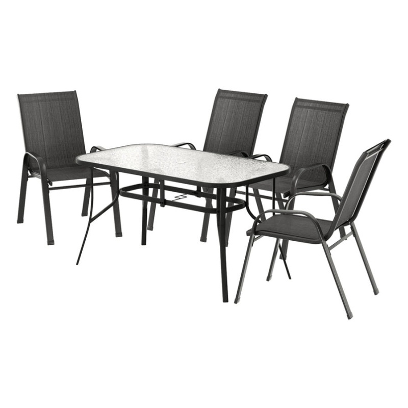 Gardeon 5PC Outdoor Dining Set Table and Chairs Patio Furniture Bistro Set Garden Black FF-DINING-140-5PCS-BK