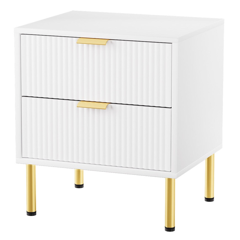 Levede Bedside Table with 2 Drawers White Metal Legs CH1135