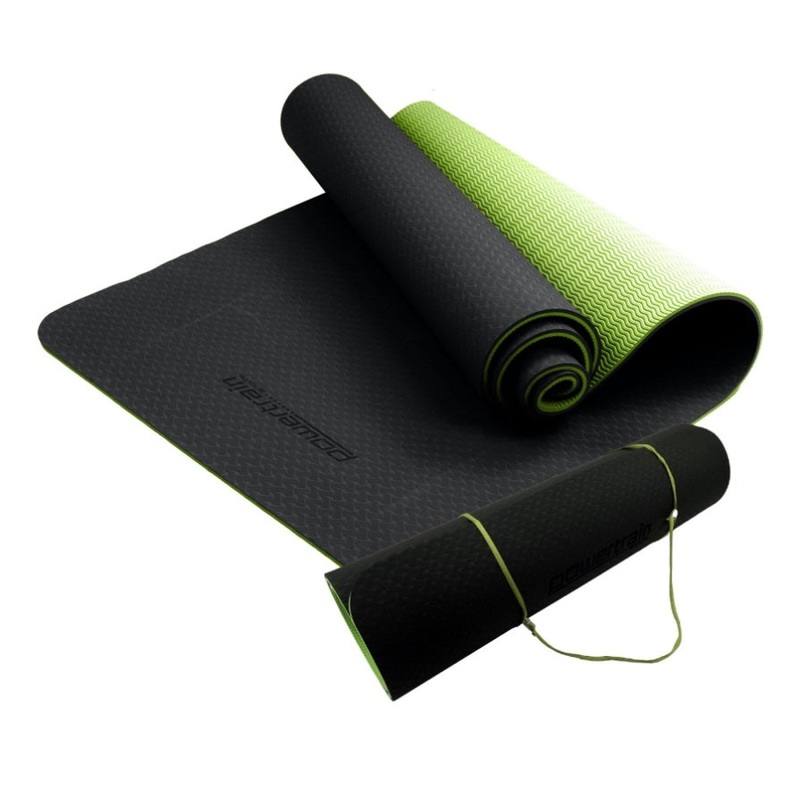Powertrain TPE Yoga Exercise Mat Home Gym Pilates Fitness 8mm Thick in Black/Green YM-TPE-DHG-BGN