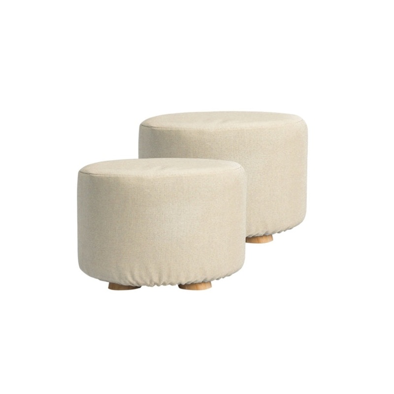 2X Fabric Ottoman Round Wooden Leg Foot Stool – BEIGE V274-FT-GQST01-BE2