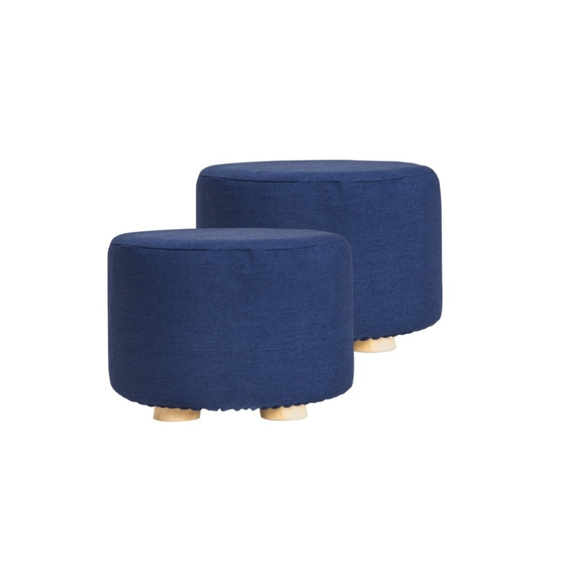 2X Fabric Ottoman Round Wooden Leg Foot Stool – DARK BLUE V274-FT-GQST01-DBU2